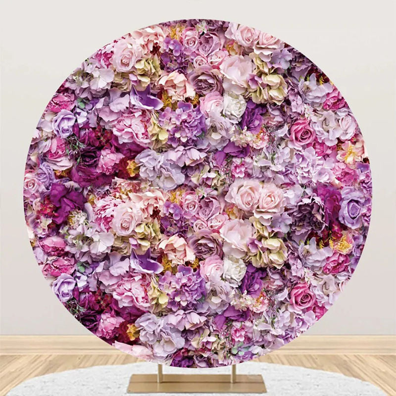 Lofaris Purple Pink Floral Romantic Round Wedding Backdrop
