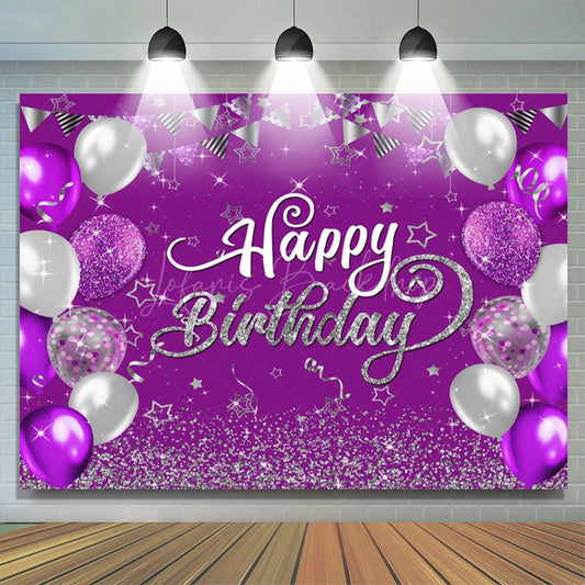 Lofaris Purple Silver Balloons Sparkle Birthday Backdrop