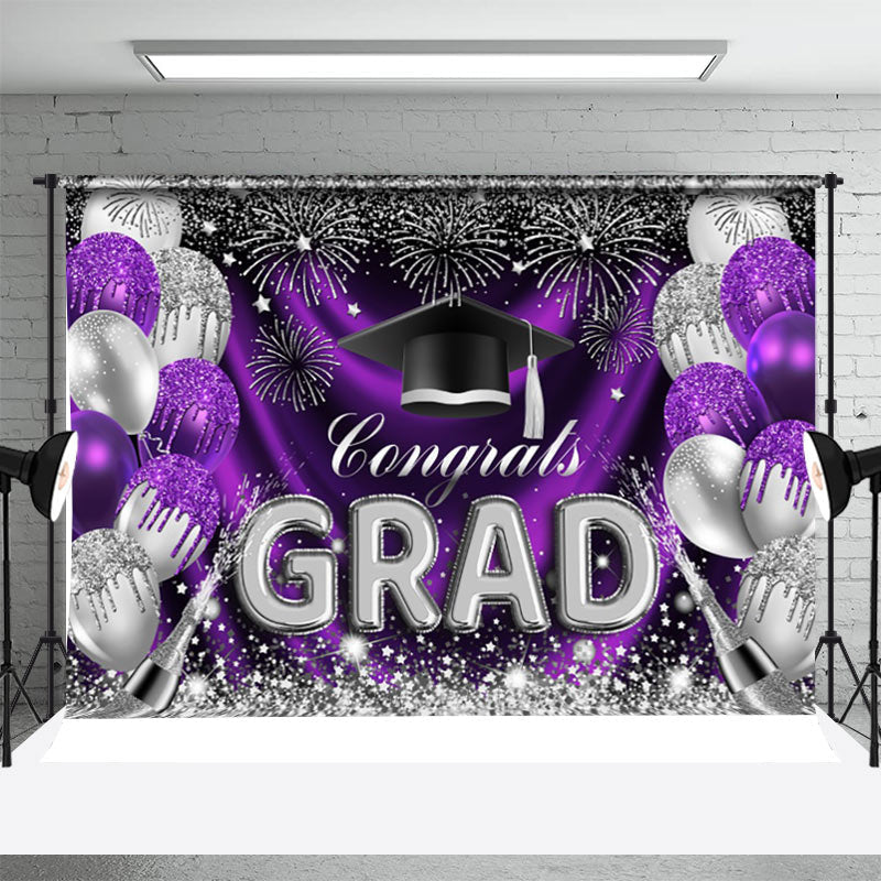 Lofaris Purple Silver Glitter Balloons Graduation Backdrop