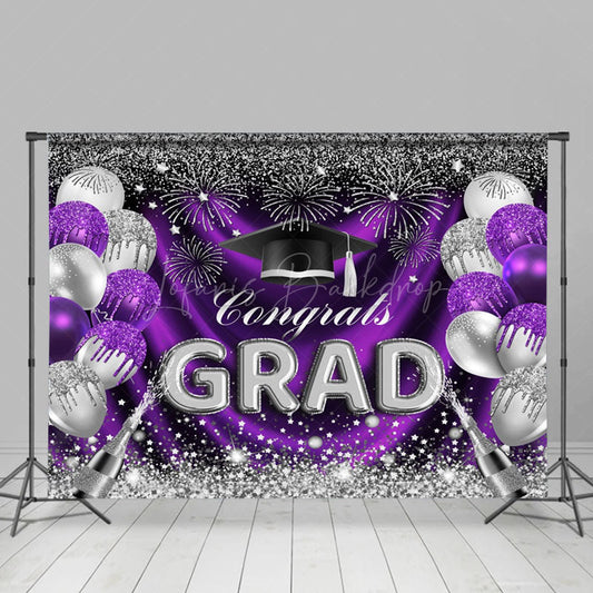 Lofaris Purple Silver Sparkling Balloon Graduation Backdrop