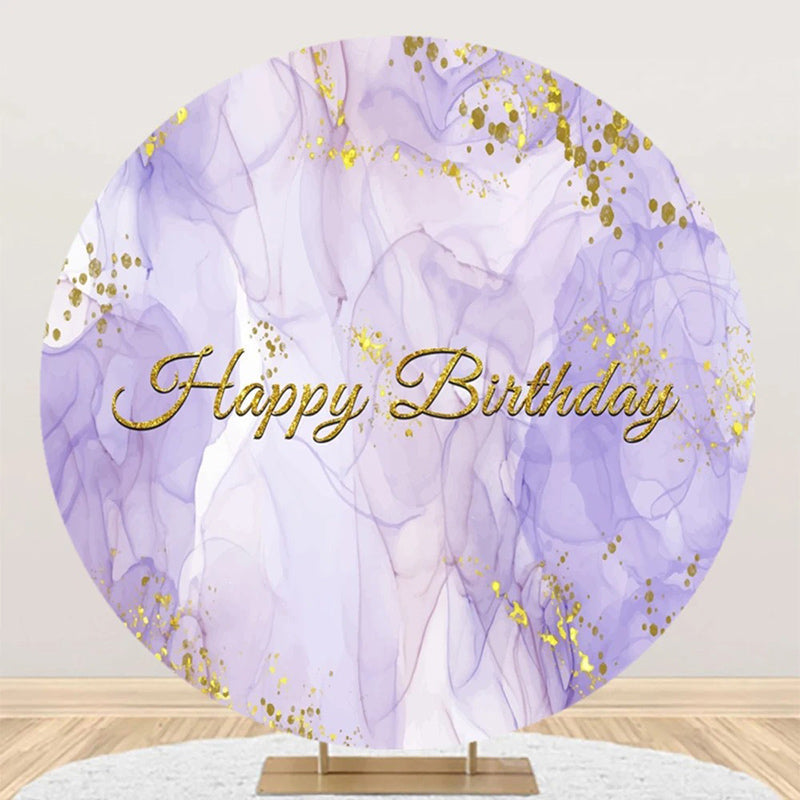 Lofaris Purple Texture Gold Glitter Round Birthday Backdrop