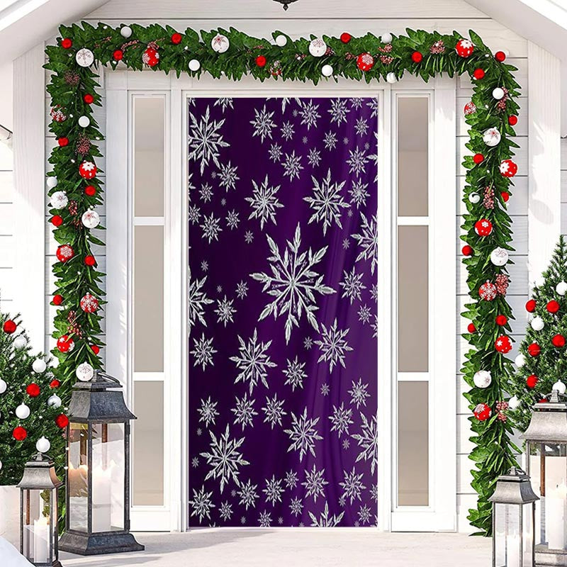 Lofaris Purple White Snowflakes Simple Christmas Door Cover