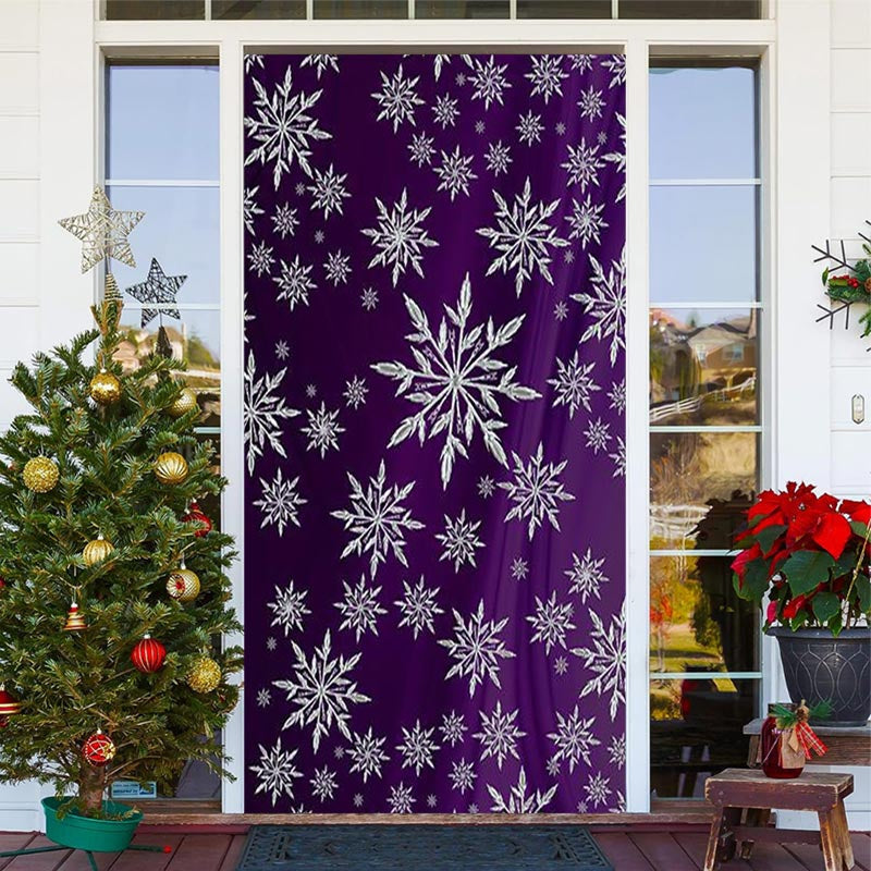 Lofaris Purple White Snowflakes Simple Christmas Door Cover