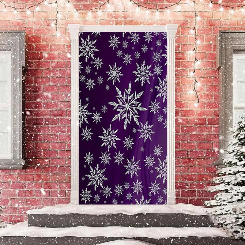 Lofaris Purple White Snowflakes Simple Christmas Door Cover