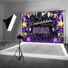 Lofaris Purple Yellow Balloons 2026 Congrats Grad Backdrop