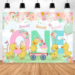 Lofaris Quack One Floral Duck Happy 1st Birthday Backdrop