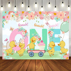 Lofaris Quack One Floral Duck Happy 1st Birthday Backdrop