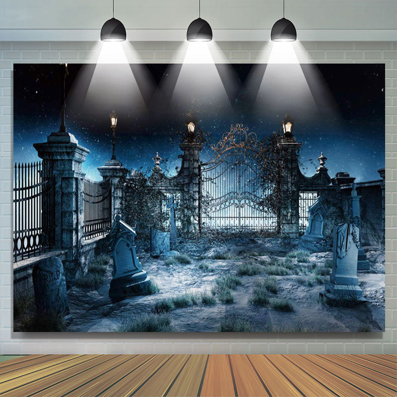 Lofaris Quiet Night Graveyard Gate Tombstone Halloween Backdrop