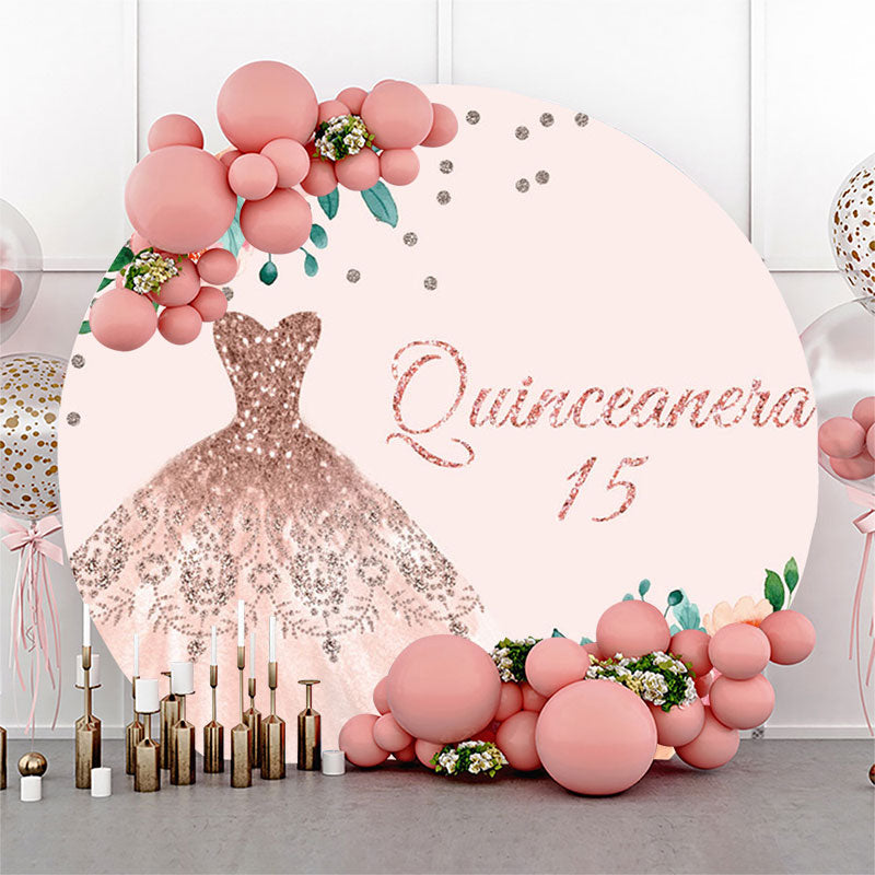 Lofaris Quinceanera 15th Pink Dress Birthday Round Backdrop | Round Birthday Backdrop Cover | Customized Backdrop for Birthday | Circle Party Backdrop