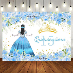 Lofaris Quinceanera Girl Blue Floral 15th Birthday Backdrop