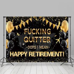 Lofaris Quitter Gold Sparkling Black Retirement Party Backdrop
