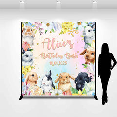 Lofaris Rabbits Candy Color Flowers Custom Birthday Backdrop