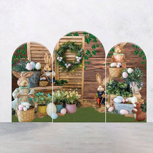 Lofaris Rabbits Eggs Wooden Wall Easter Arch Backdrop Kit