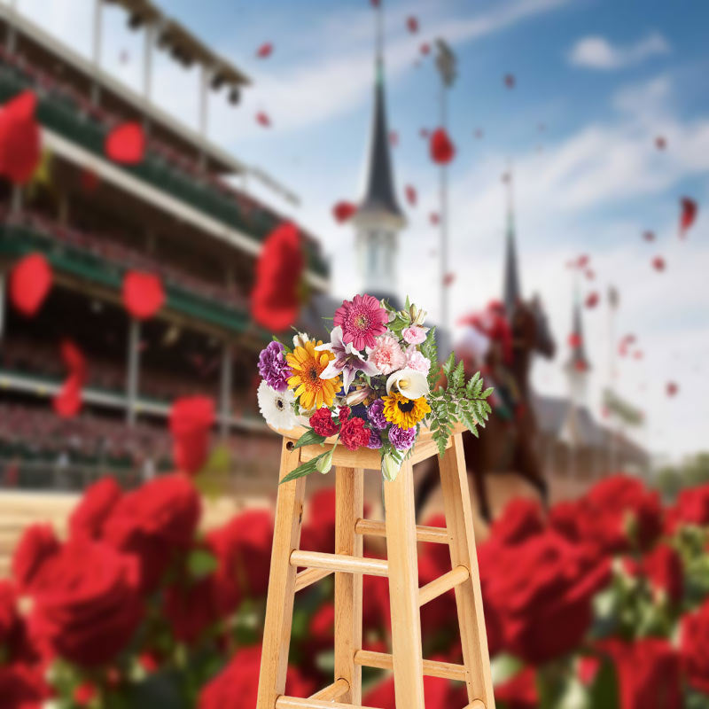 Lofaris Racecourse Horse Red Rose Bokeh Kentucky Backdrop