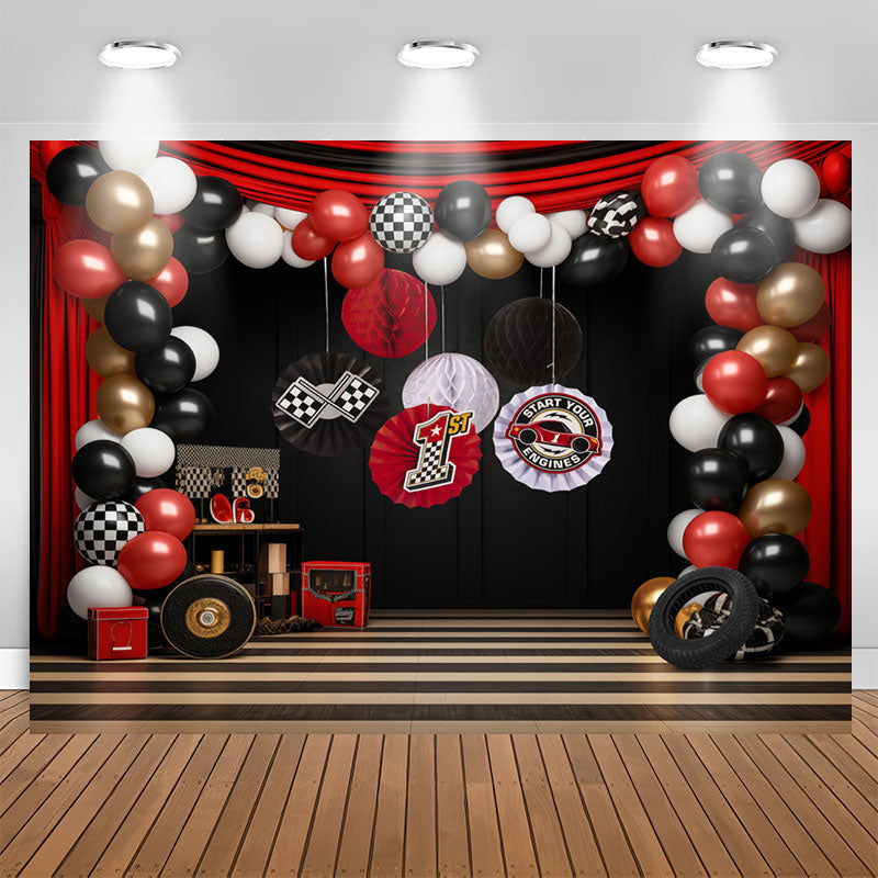 Lofaris Racing Venue Curtain Balloons 1st Birthady Backdrop
