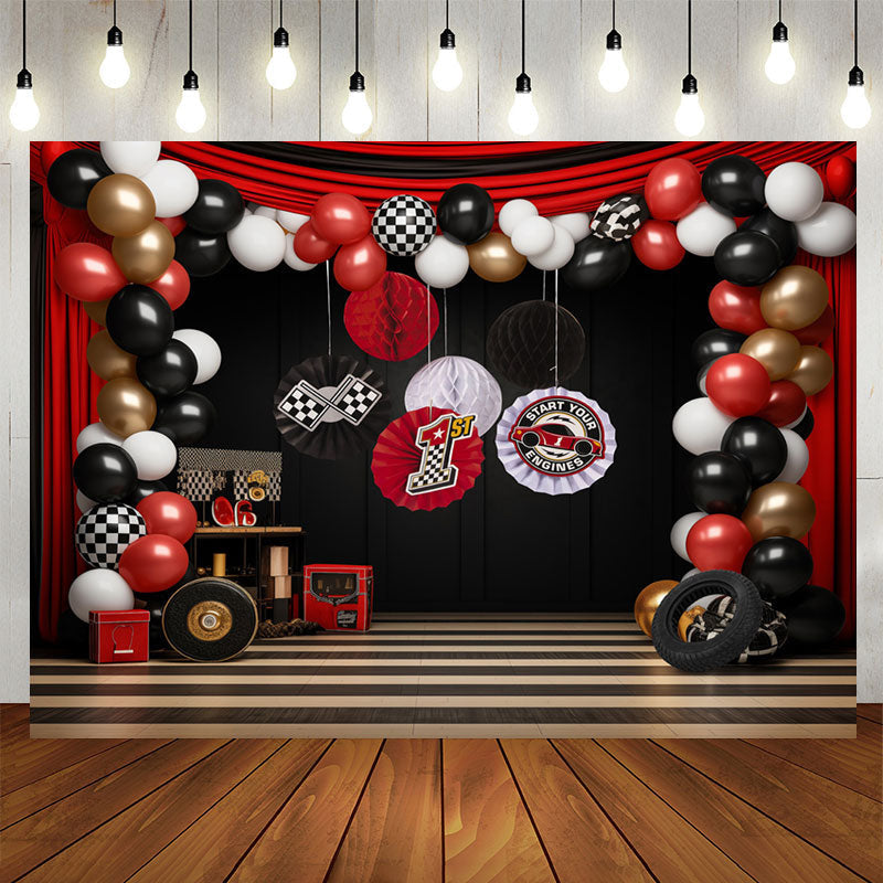 Lofaris Racing Venue Curtain Balloons 1st Birthady Backdrop