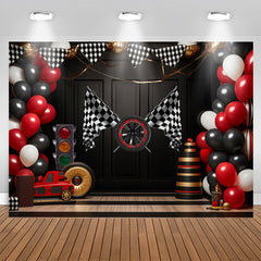Lofaris Racing Venue Plaid Flag Balloon Birthday Backdrop