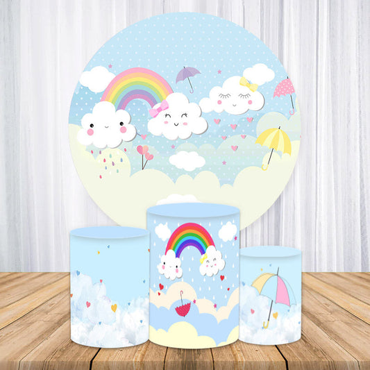 Lofaris Rainbow And Blue Sky Round Birthday Backdrop Kit