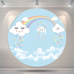 Lofaris Rainbow Cloud Blue Sky Brithday Round Backdrop Cover