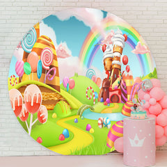 Lofaris Rainbow Cloud Candy World Round Birthday Backdrop