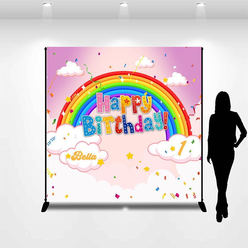 Lofaris Rainbow Cloud Personalized Backdrop For 1st Birthday