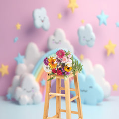 Lofaris Rainbow Cloud Stars Birthday Backdrop For Photo