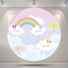 Lofaris Rainbow Cloud Umbrella Brithday Party Round Backdrop