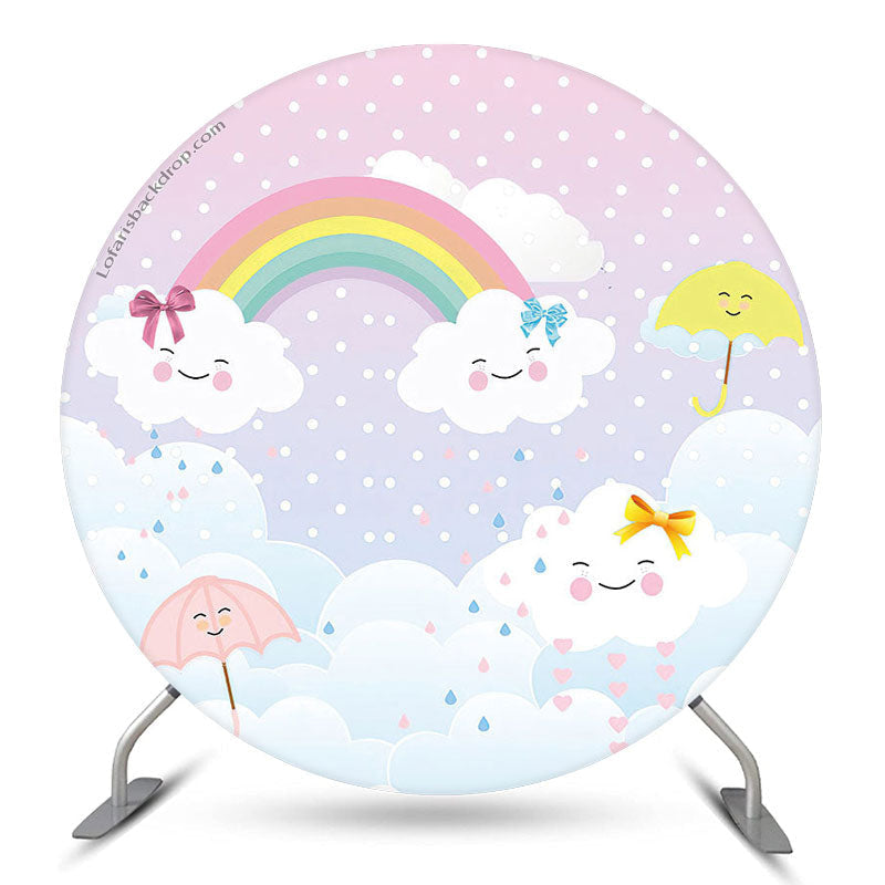 Lofaris Rainbow Cloud Umbrella Brithday Party Round Backdrop