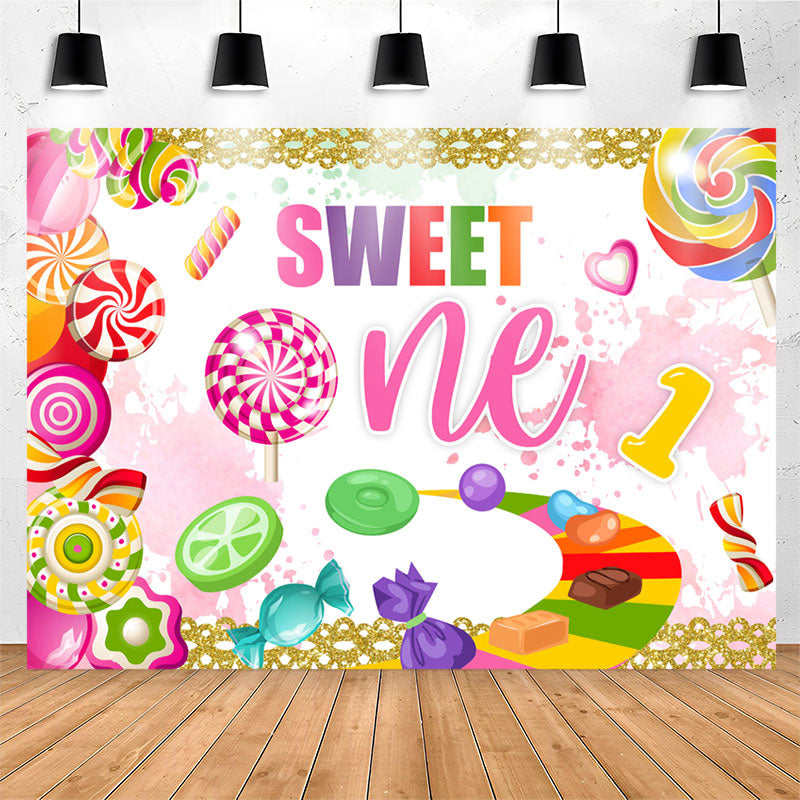 Lofaris Rainbow Color Candies Glitter 1st Birthday Backdrop