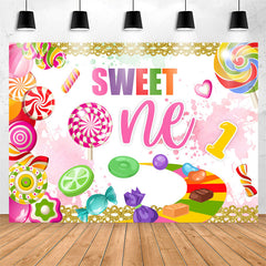 Lofaris Rainbow Color Candies Glitter 1st Birthday Backdrop
