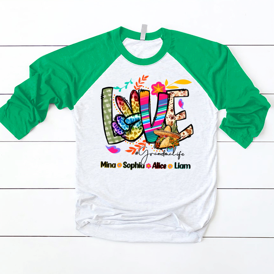 Lofaris Rainbow Color Peace Love Custom Name Baseball Shirt