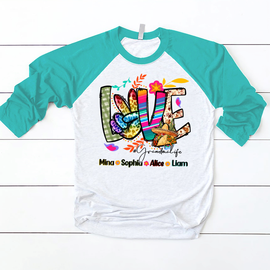 Lofaris Rainbow Color Peace Love Custom Name Baseball Shirt