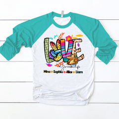 Lofaris Rainbow Color Peace Love Custom Name Baseball Shirt