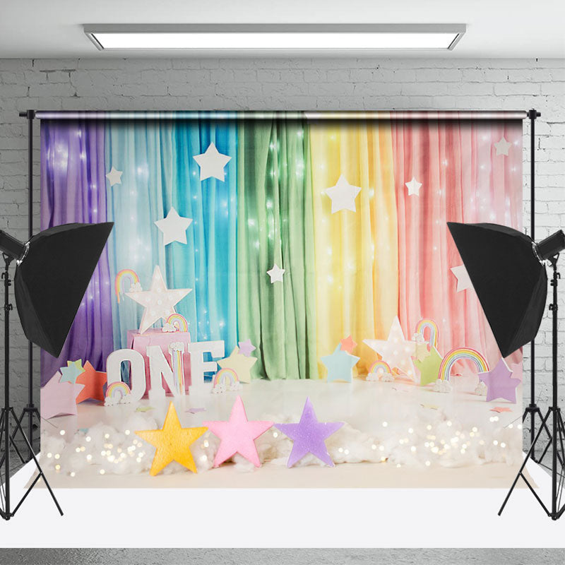 Lofaris Rainbow Curtain Stars 1St Birthday Cake Smash Backdrop