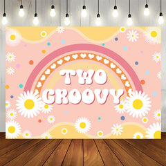 Lofaris Rainbow Daisy Flower Two Groovy Birthday Backdrop