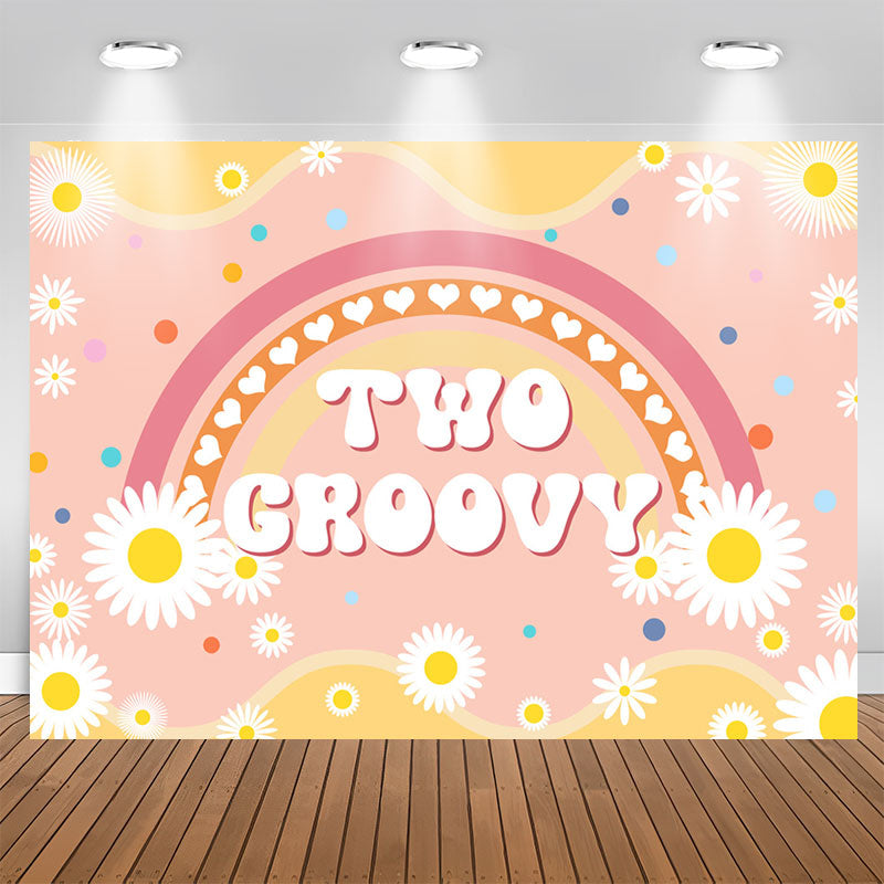 Lofaris Rainbow Daisy Flower Two Groovy Birthday Backdrop