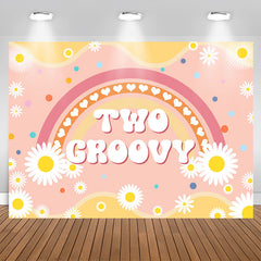 Lofaris Rainbow Daisy Flower Two Groovy Birthday Backdrop