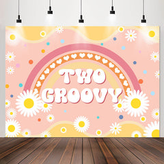 Lofaris Rainbow Daisy Flower Two Groovy Birthday Backdrop