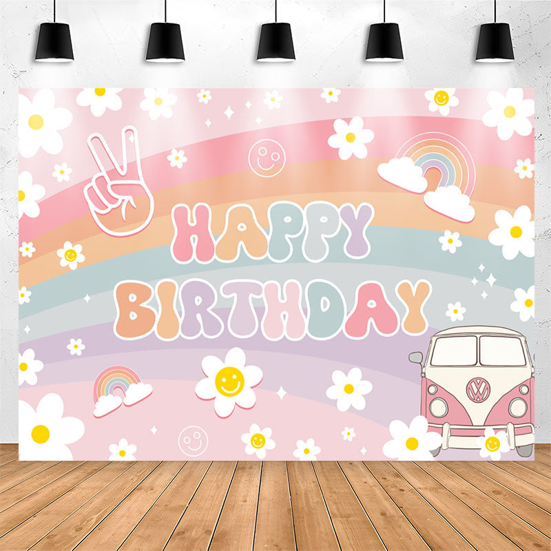 Lofaris Rainbow Daisy Groovy Birthday Backdrop For Girls