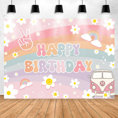 Lofaris Rainbow Daisy Groovy Birthday Backdrop For Girls