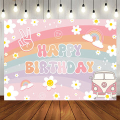 Lofaris Rainbow Daisy Groovy Birthday Backdrop For Girls