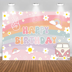 Lofaris Rainbow Daisy Groovy Birthday Backdrop For Girls