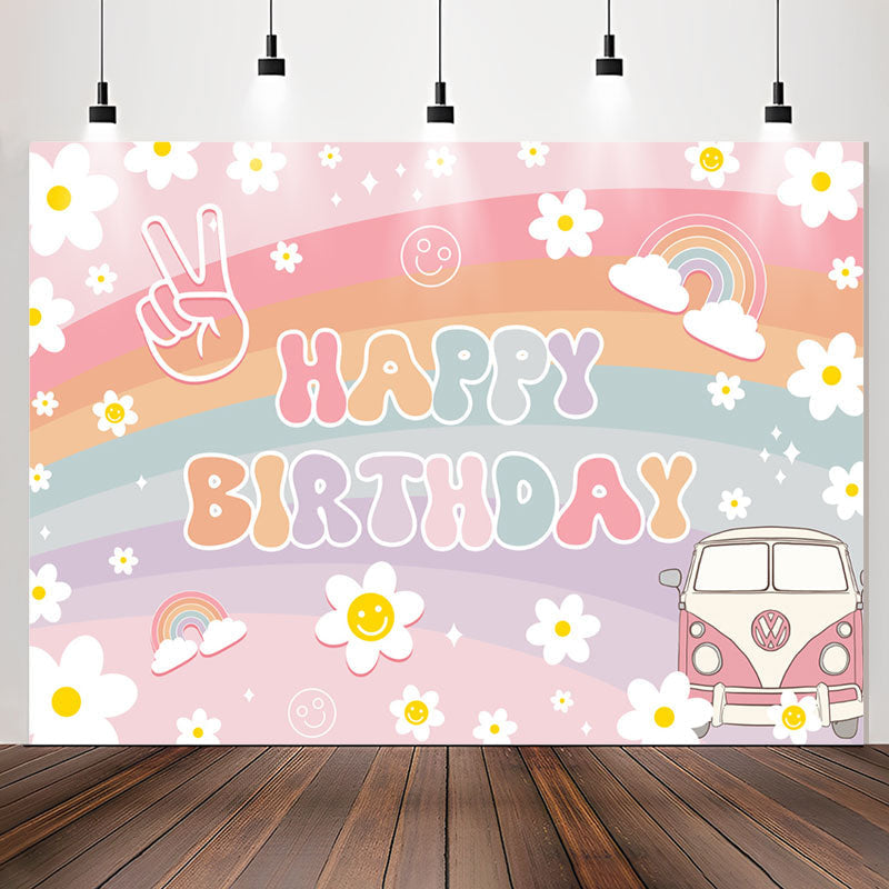Lofaris Rainbow Daisy Groovy Birthday Backdrop For Girls
