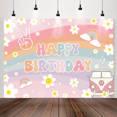 Lofaris Rainbow Daisy Groovy Birthday Backdrop For Girls