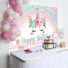 Lofaris Rainbow Floral Unicorn Sparkle Birthday Backdrop