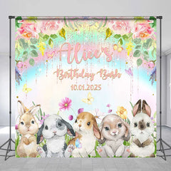 Lofaris Rainbow Flowers Rabbits Custom Birthday Backdrop