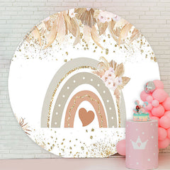 Lofaris Rainbow Heart Boho Floral Round Baby Shower Backdrop