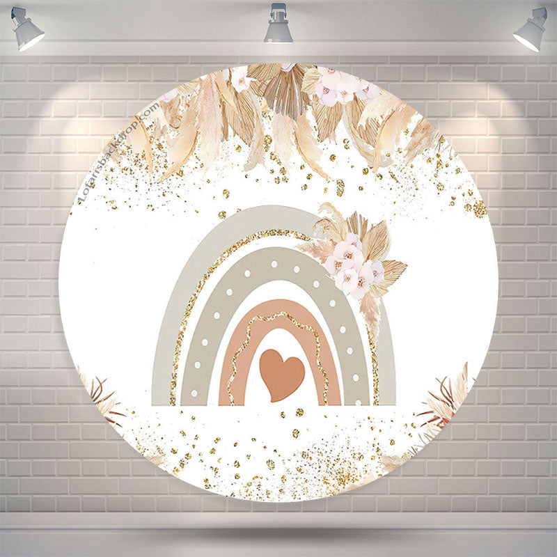 Lofaris Rainbow Heart Boho Floral Round Baby Shower Backdrop