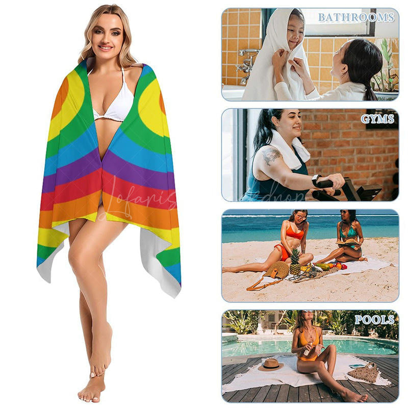 Lofaris Rainbow Heart Love Is Pride Month Beach Towel