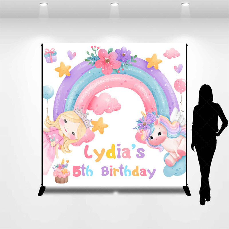 Lofaris Rainbow Horse Floral Custom 5th Birthday Backdrop